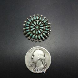 Old ZUNI Sterling Silver TURQUOISE Petit Point PIN/BROOCH Micro Serrated Bezel