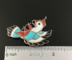Old Zuni Handmade Sterling Silver & Mosaic Inlay Bird Brooch Pin