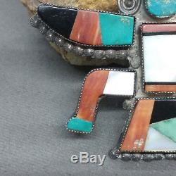 Old Zuni Multi-Stone Mosaic Knifewing Kachina Dancer Sterling Silver Pin 3 x 3