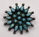 Old Zuni Native American Petit Point Turquoise Flower Silver Brooch Pin 1.25