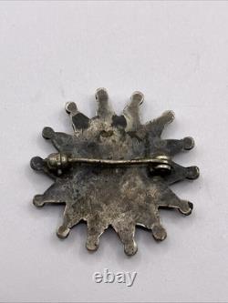 Old Zuni Native American Petit Point Turquoise Flower Silver Brooch Pin 1.25