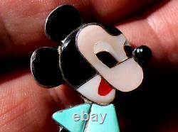 Old Zuni Sterling Silver MICKEY MOUSE Brooch Pin/Pendant Turquoise Coral Onyx