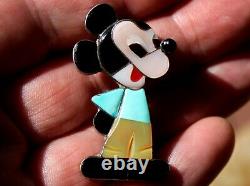Old Zuni Sterling Silver MICKEY MOUSE Brooch Pin/Pendant Turquoise Coral Onyx