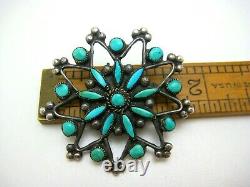 Old Zuni Sterling Silver Needle Point Snake Eye Turquoise Brooch Pin