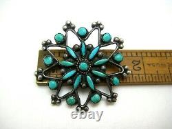 Old Zuni Sterling Silver Needle Point Snake Eye Turquoise Brooch Pin