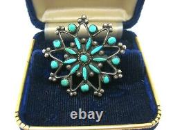 Old Zuni Sterling Silver Needle Point Snake Eye Turquoise Brooch Pin