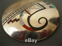 Old Zuni Sterling Turquoise Coral ++ Smooth Inlay Frank Vacit Attrib. Pin Brooch