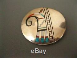 Old Zuni Sterling Turquoise Coral ++ Smooth Inlay Frank Vacit Attrib. Pin Brooch