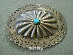 Old large Native American Turquoise Sterling Silver Repousse Concho, Pin, pendant