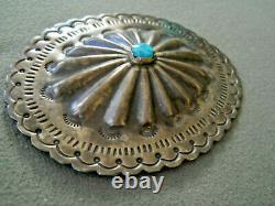 Old large Native American Turquoise Sterling Silver Repousse Concho, Pin, pendant