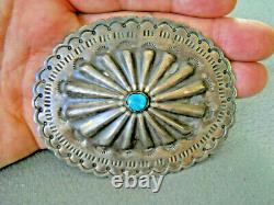 Old large Native American Turquoise Sterling Silver Repousse Concho, Pin, pendant