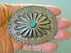 Old large Native American Turquoise Sterling Silver Repousse Concho, Pin, pendant