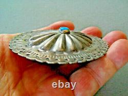 Old large Native American Turquoise Sterling Silver Repousse Concho, Pin, pendant