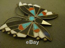 Old multi stone sterling silver butterfly pin 2 1/8 x 2