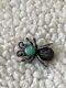 Old Pawn Native American Fly/bee Sterling Silver Turquoise Pin