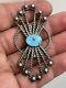 Old Pawn Native American Turquoise Pin Brooch Sterling Silver Handmade