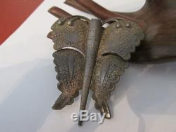 Old pawn turquoise Butterfly pin Early Native American silver brooch