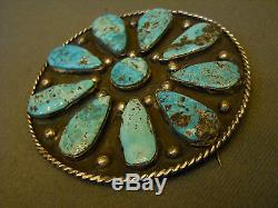 Old turquoise sterling silver cluster pin 3
