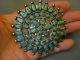 Old Turquoise Sterling Silver Cluster Pin Pendant 3 3/4