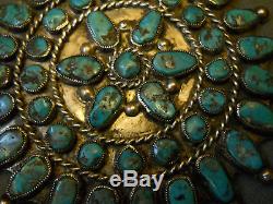 Old turquoise sterling silver cluster pin pendant 3 3/4