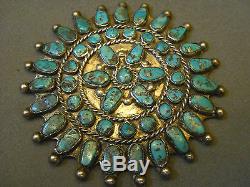 Old turquoise sterling silver cluster pin pendant 3 3/4