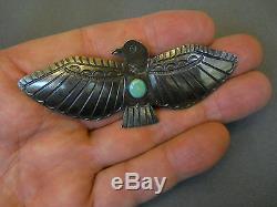 Old turquoise sterling silver thunderbird pin 3 1/2 x 1 1/2