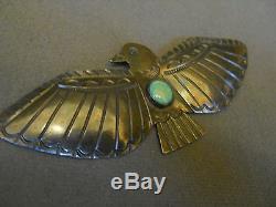 Old turquoise sterling silver thunderbird pin 3 1/2 x 1 1/2