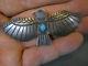 Old Turquoise Sterling Silver Thunderbird Pin 3 X 1 3/8