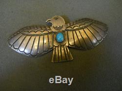 Old turquoise sterling silver thunderbird pin 3 x 1 3/8