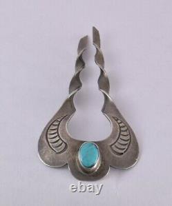 Older Navajo Sterling Silver Hair Fork Pin with Turquoise and Stamp Work Vintage