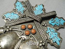 One Of Best Moving Bell Vintage Navajo Turquoise Coral Sterling Silver Pin