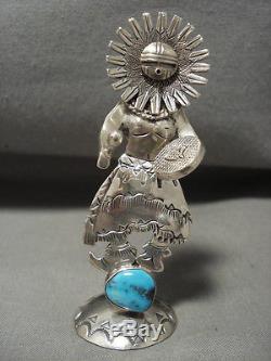 One Of Most Detailed Vintage Navajo Turquoise Silver Kachina Pendant Pin Statue