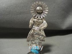 One Of Most Detailed Vintage Navajo Turquoise Silver Kachina Pendant Pin Statue