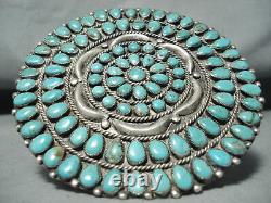 One Of The Biggest Best Vintage Navajo Turquoise Sterling Silver Pin