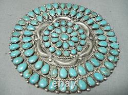 One Of The Biggest Best Vintage Navajo Turquoise Sterling Silver Pin