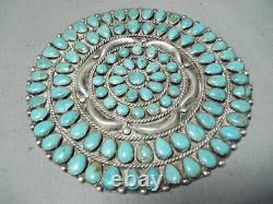 One Of The Biggest Best Vintage Navajo Turquoise Sterling Silver Pin