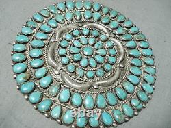 One Of The Biggest Best Vintage Navajo Turquoise Sterling Silver Pin