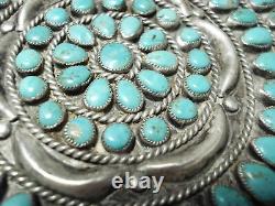 One Of The Biggest Best Vintage Navajo Turquoise Sterling Silver Pin