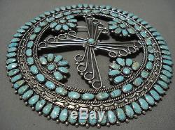 One Of The Biggest Ever Vintage Zuni Turquoise Silver Pin Pendant Old