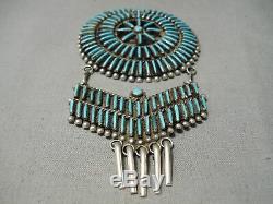 One Of The Finest Vintage Zuni Navajo Turquoise Sterling Silver Pin Old