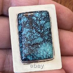 Opal Paquin, Laguna-Zuni Sterling Silver Spiderweb Turquoise Rectangular Pin 36