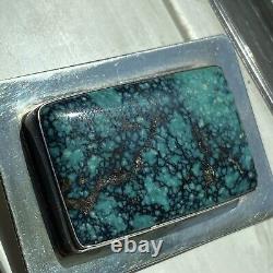 Opal Paquin, Laguna-Zuni Sterling Silver Spiderweb Turquoise Rectangular Pin 36