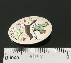 Ophie B Joe Native American Navajo Stone Inlay Cactus Wren Bird Pendant Pin