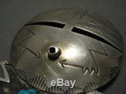 Opulent Vintage Zuni'lightning Strike' Turquoise Silver Mask Pin Old