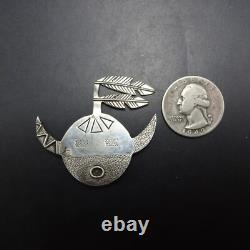POWERFUL Signed Vintage NAVAJO Sterling Silver HORNED MOON Face PIN BROOCH