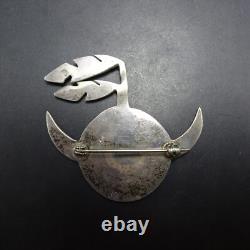 POWERFUL Signed Vintage NAVAJO Sterling Silver HORNED MOON Face PIN BROOCH