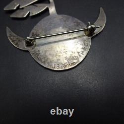 POWERFUL Signed Vintage NAVAJO Sterling Silver HORNED MOON Face PIN BROOCH