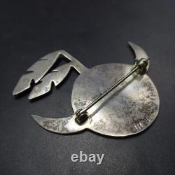 POWERFUL Signed Vintage NAVAJO Sterling Silver HORNED MOON Face PIN BROOCH