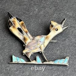 Pablita Quam Zuni Attr Roadrunner Bird Sterling Silver Brooch Vintage K6