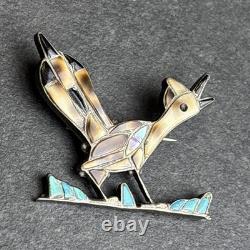 Pablita Quam Zuni Attr Roadrunner Bird Sterling Silver Brooch Vintage K6